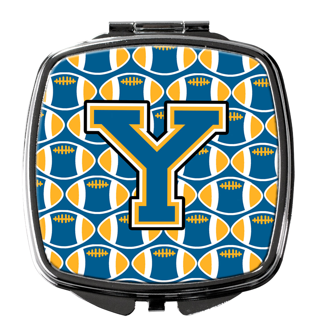 Letter Y Football Blue and Gold Compact Mirror CJ1077-YSCM  the-store.com.