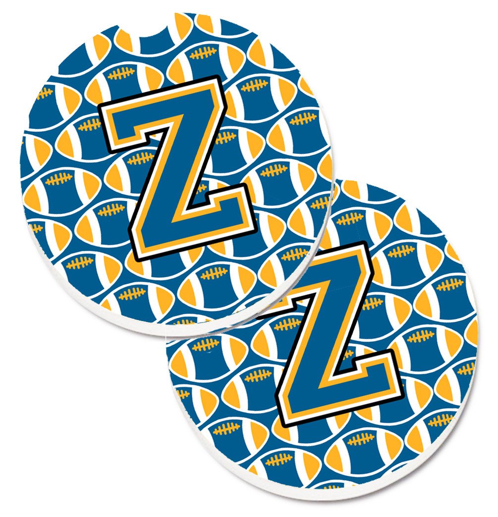 Letter Z Football Blue and Gold Set of 2 Cup Holder Car Coasters CJ1077-ZCARC by Caroline&#39;s Treasures