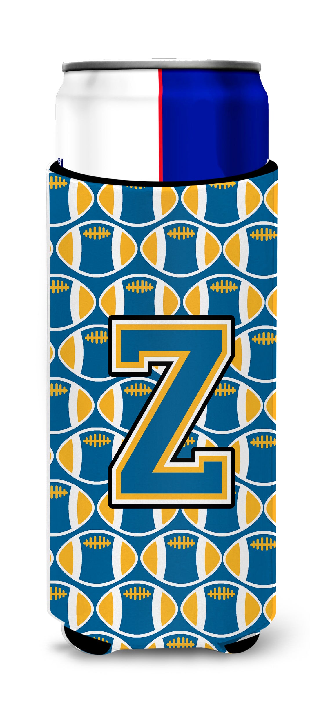 Letter Z Football Blue and Gold Ultra Beverage Insulators for slim cans CJ1077-ZMUK.