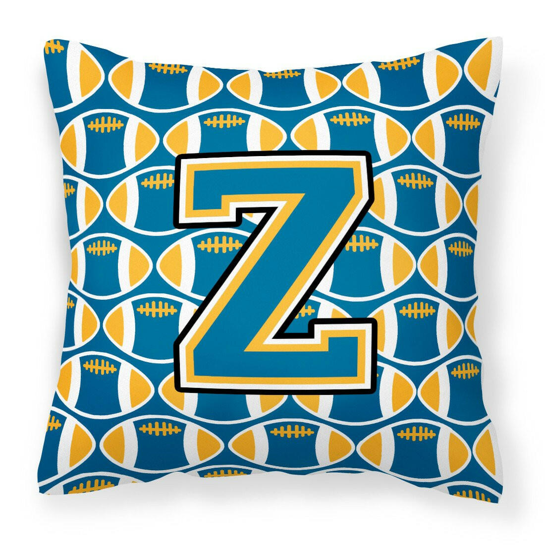 Letter Z Football Blue and Gold Fabric Decorative Pillow CJ1077-ZPW1414 by Caroline&#39;s Treasures