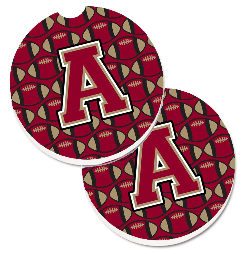 Letter A Football Garnet and Gold Set of 2 Cup Holder Car Coasters CJ1078-ACARC by Caroline&#39;s Treasures