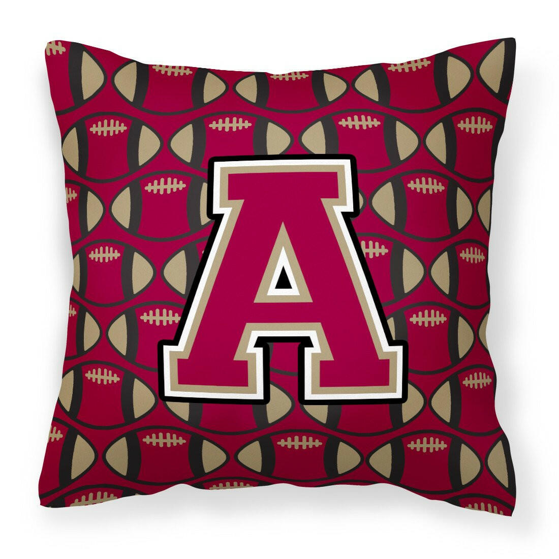 Letter A Football Garnet and Gold Fabric Decorative Pillow CJ1078-APW1414 by Caroline&#39;s Treasures