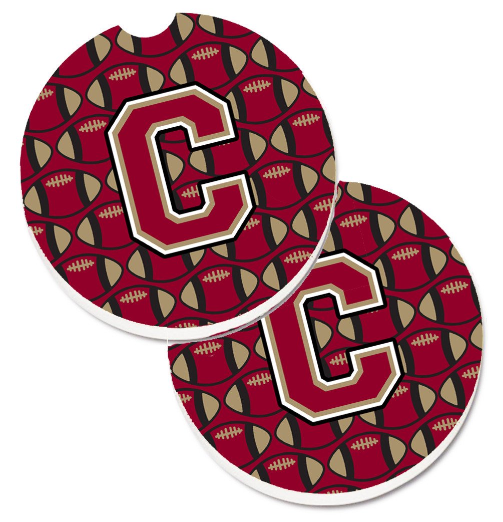 Letter C Football Garnet and Gold Set of 2 Cup Holder Car Coasters CJ1078-CCARC by Caroline&#39;s Treasures