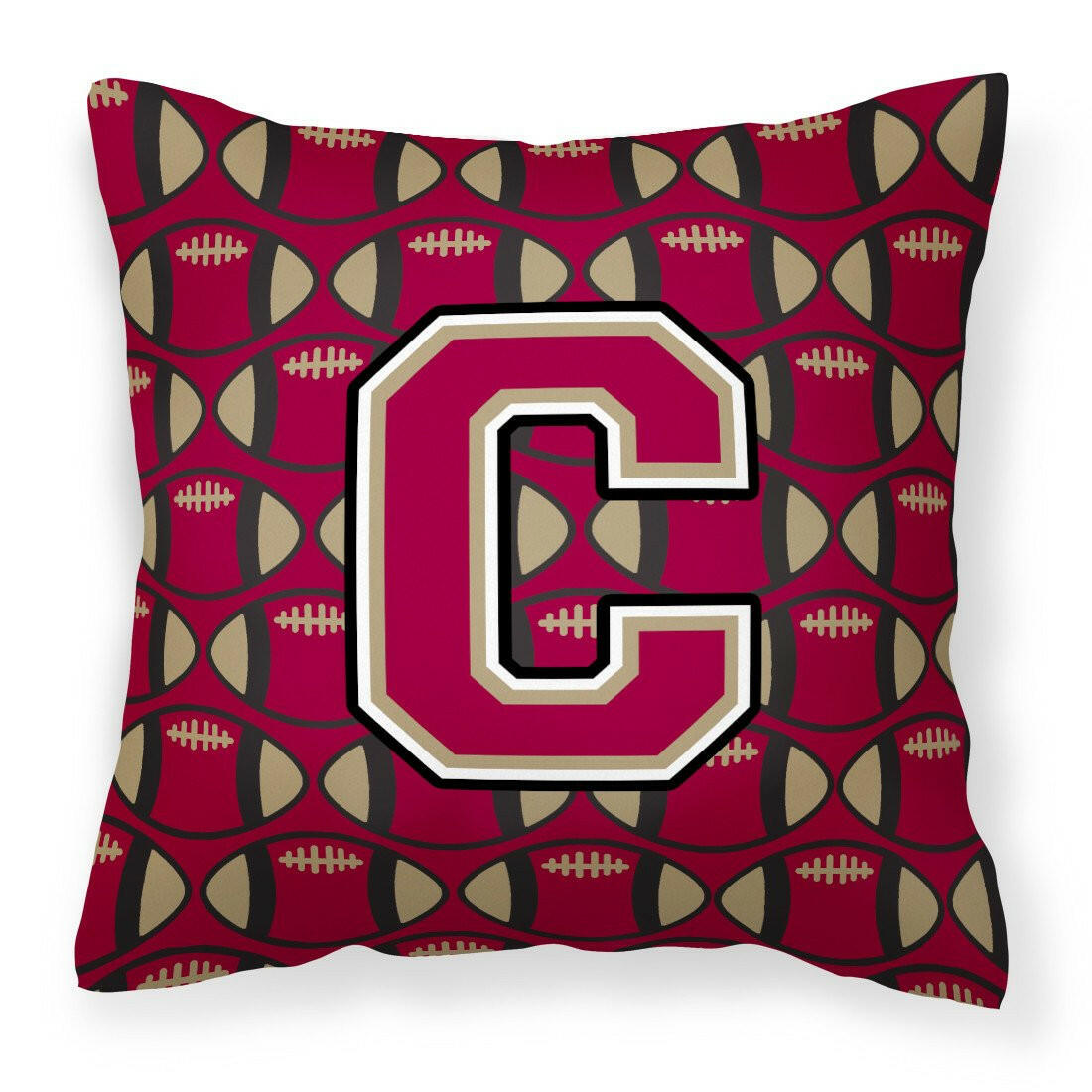 Letter C Football Garnet and Gold Fabric Decorative Pillow CJ1078-CPW1414 by Caroline&#39;s Treasures
