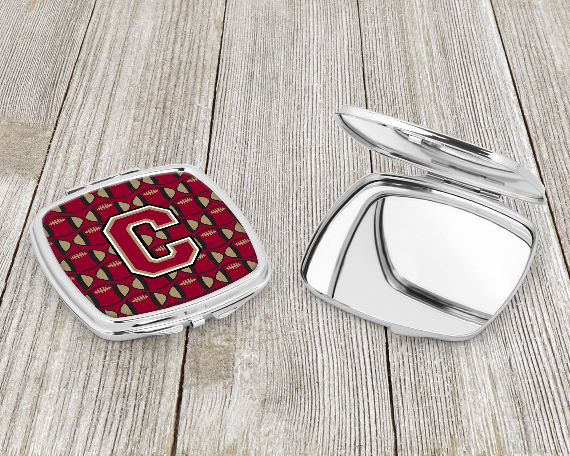 Letter C Football Garnet and Gold Compact Mirror CJ1078-CSCM  the-store.com.
