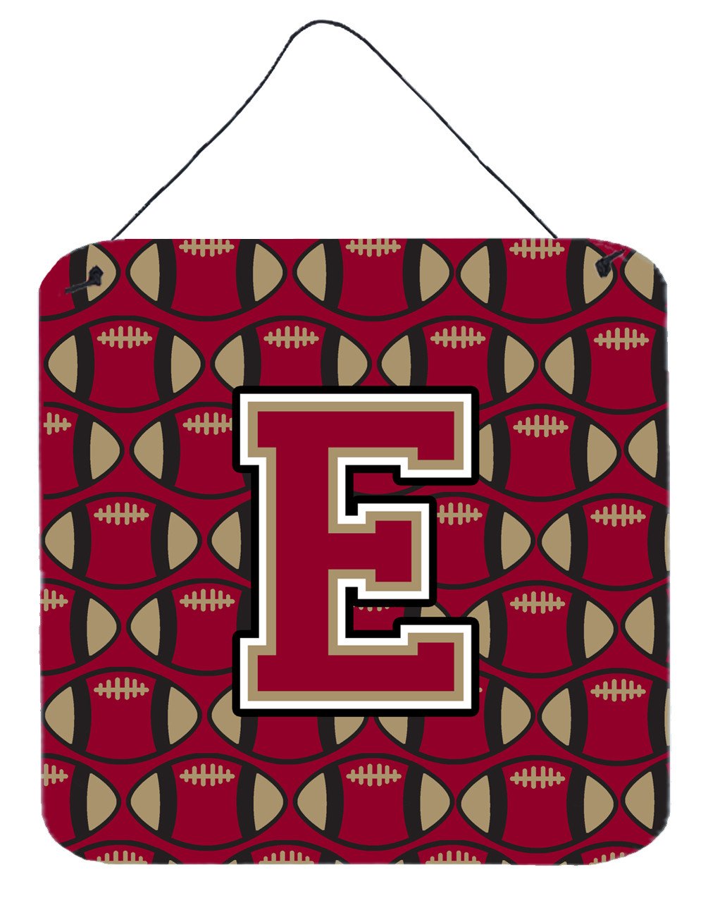 Letter E Football Garnet and Gold Wall or Door Hanging Prints CJ1078-EDS66 by Caroline&#39;s Treasures