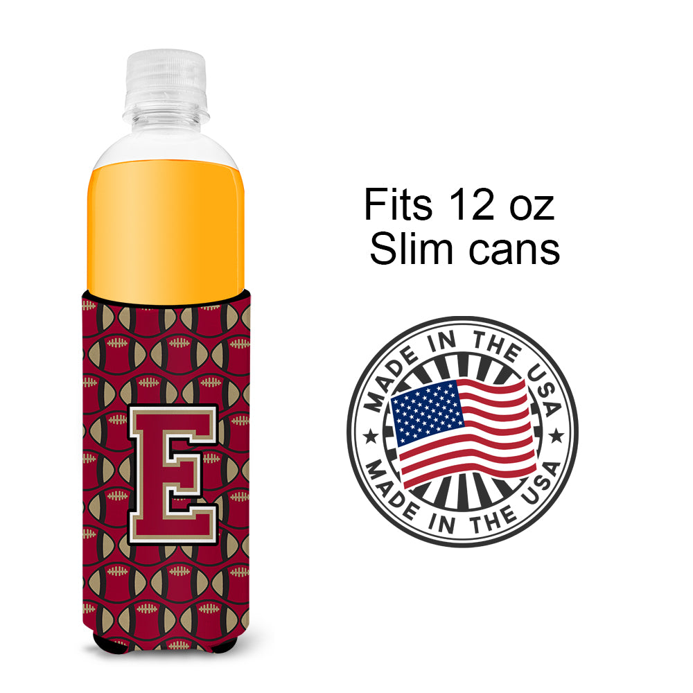 Letter E Football Garnet and Gold Ultra Beverage Insulators for slim cans CJ1078-EMUK.