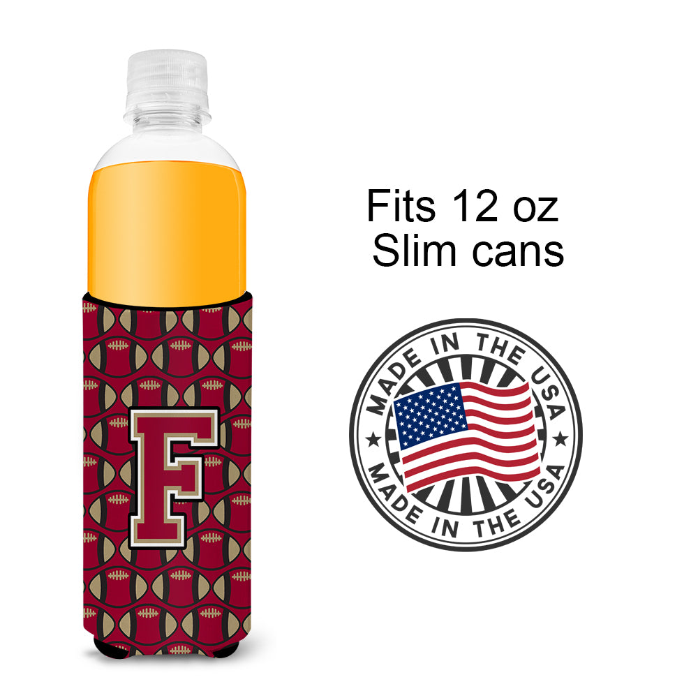 Letter F Football Garnet and Gold Ultra Beverage Insulators for slim cans CJ1078-FMUK.
