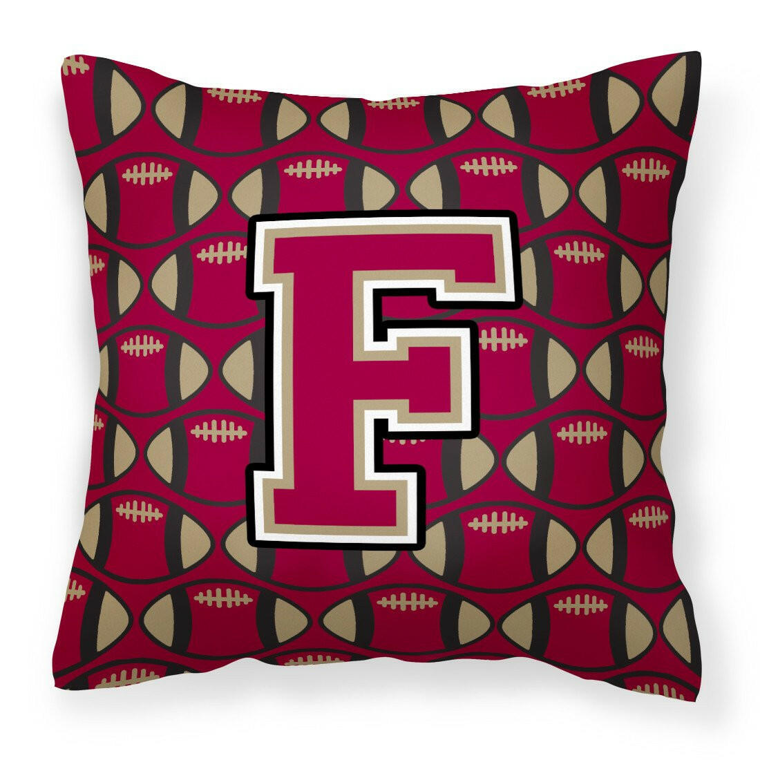 Letter F Football Garnet and Gold Fabric Decorative Pillow CJ1078-FPW1414 by Caroline&#39;s Treasures