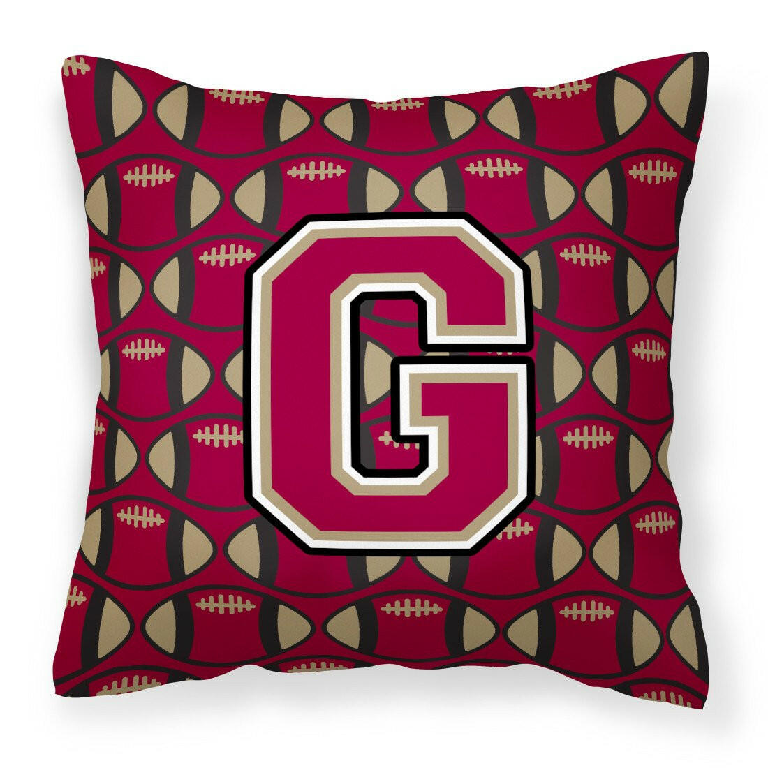 Letter G Football Garnet and Gold Fabric Decorative Pillow CJ1078-GPW1414 by Caroline&#39;s Treasures