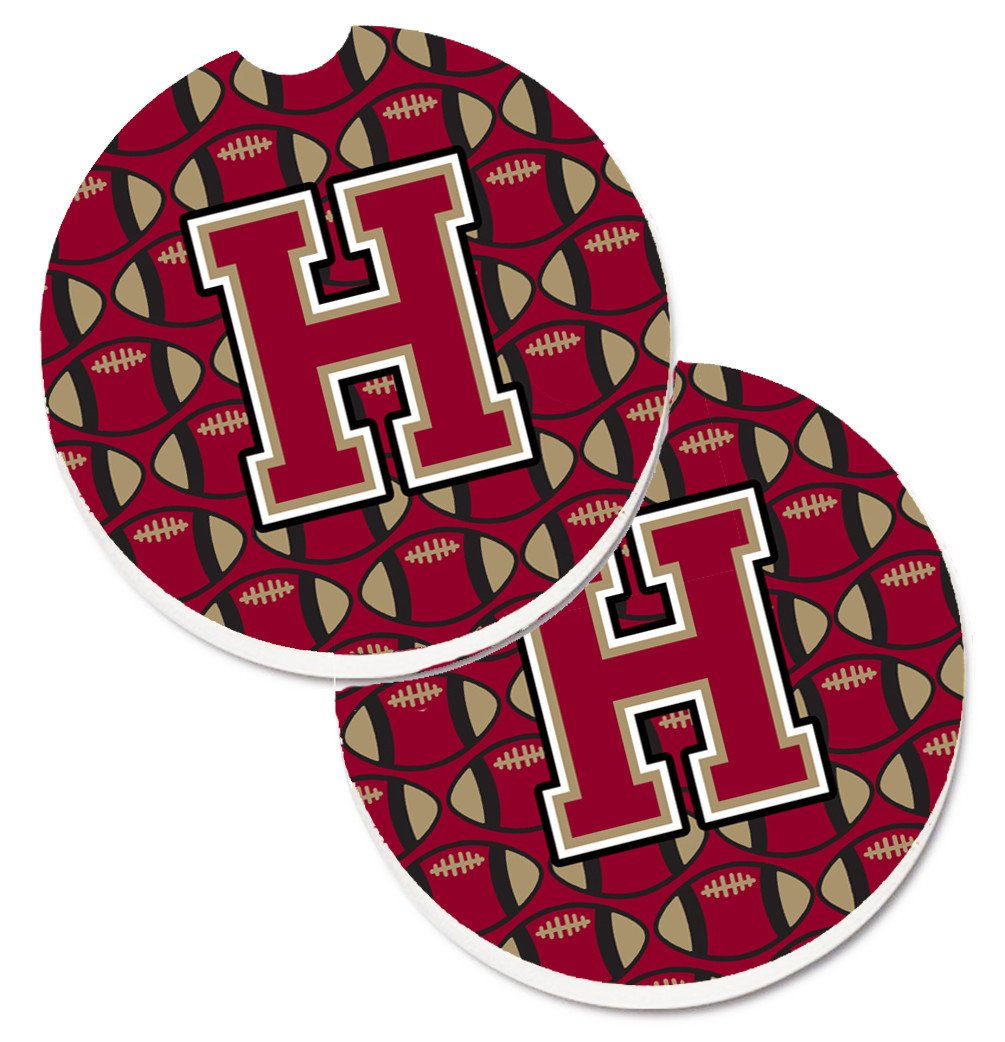 Letter H Football Garnet and Gold Set of 2 Cup Holder Car Coasters CJ1078-HCARC by Caroline&#39;s Treasures