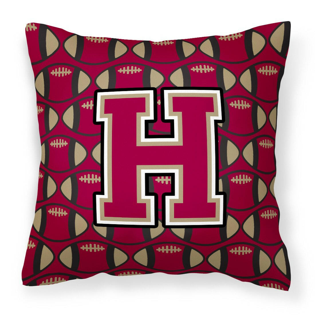 Letter H Football Garnet and Gold Fabric Decorative Pillow CJ1078-HPW1414 by Caroline&#39;s Treasures
