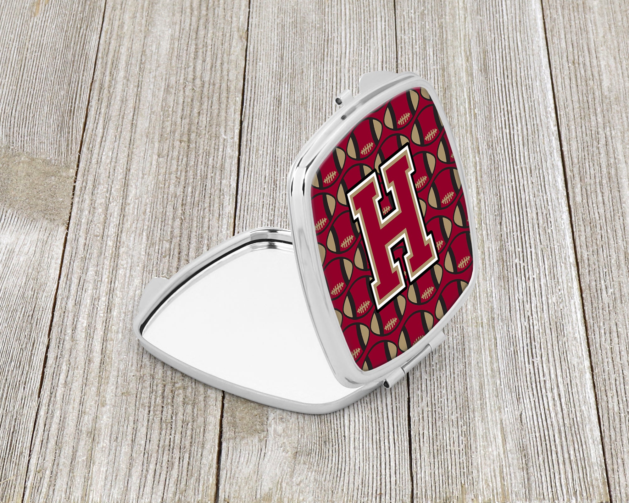 Letter H Football Garnet and Gold Compact Mirror CJ1078-HSCM  the-store.com.