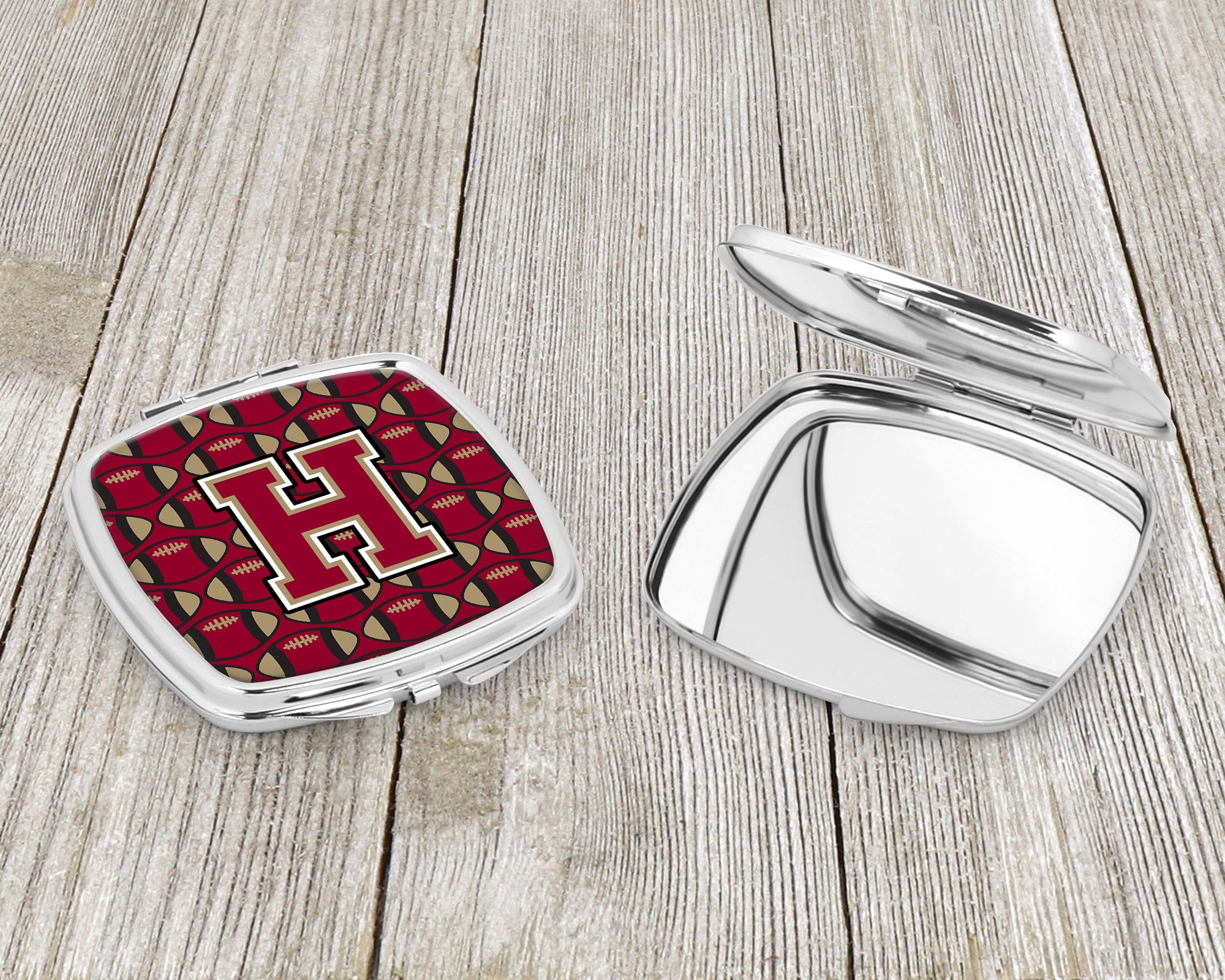 Letter H Football Garnet and Gold Compact Mirror CJ1078-HSCM  the-store.com.