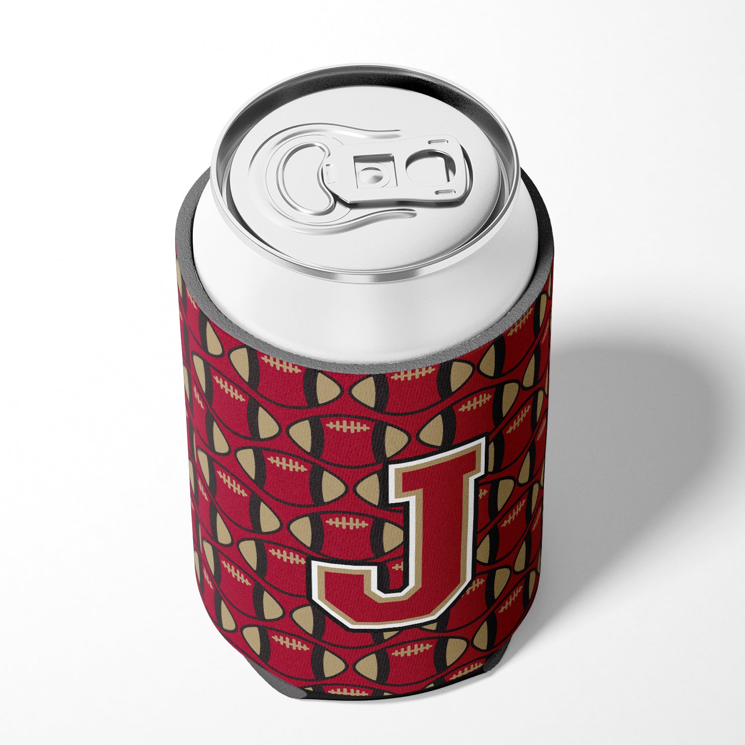 Letter J Football Garnet and Gold Can or Bottle Hugger CJ1078-JCC