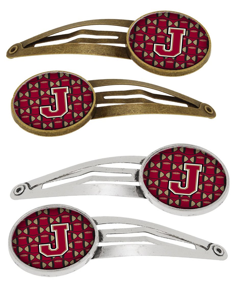 Letter J Football Garnet and Gold Set of 4 Barrettes Hair Clips CJ1078-JHCS4 by Caroline's Treasures