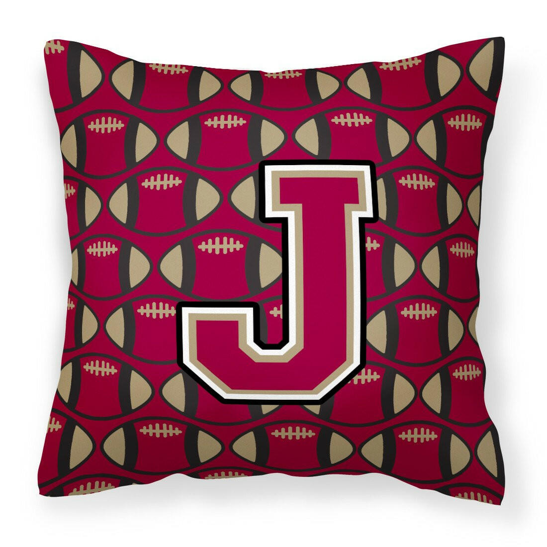 Letter J Football Garnet and Gold Fabric Decorative Pillow CJ1078-JPW1414 by Caroline&#39;s Treasures