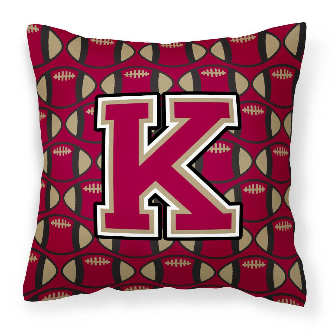 Letter K Football Garnet and Gold Fabric Decorative Pillow CJ1078-KPW1414 by Caroline&#39;s Treasures