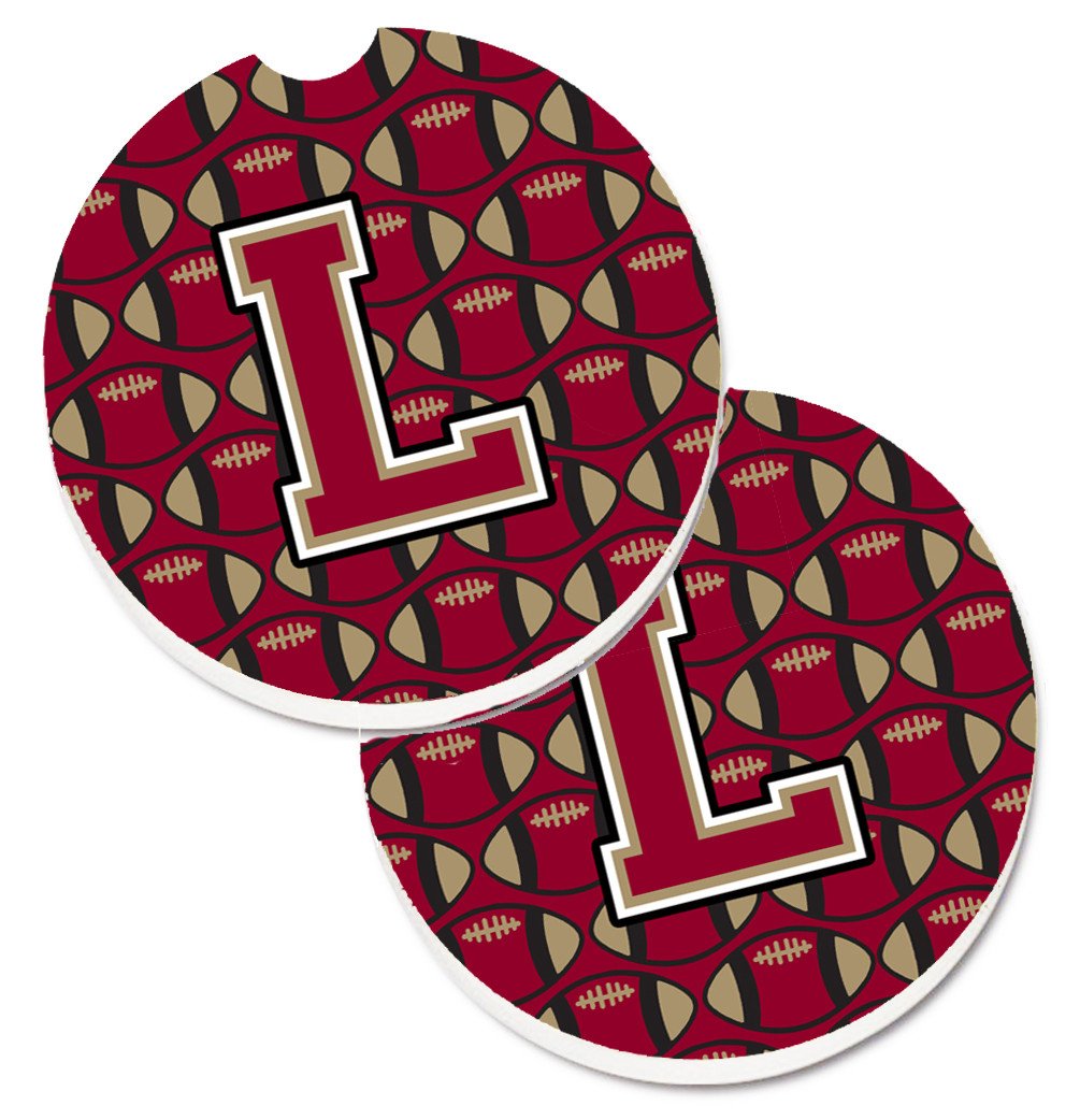 Letter L Football Garnet and Gold Set of 2 Cup Holder Car Coasters CJ1078-LCARC by Caroline's Treasures