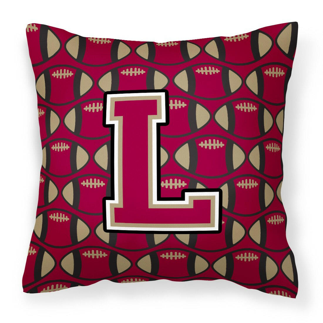 Letter L Football Garnet and Gold Fabric Decorative Pillow CJ1078-LPW1414 by Caroline&#39;s Treasures