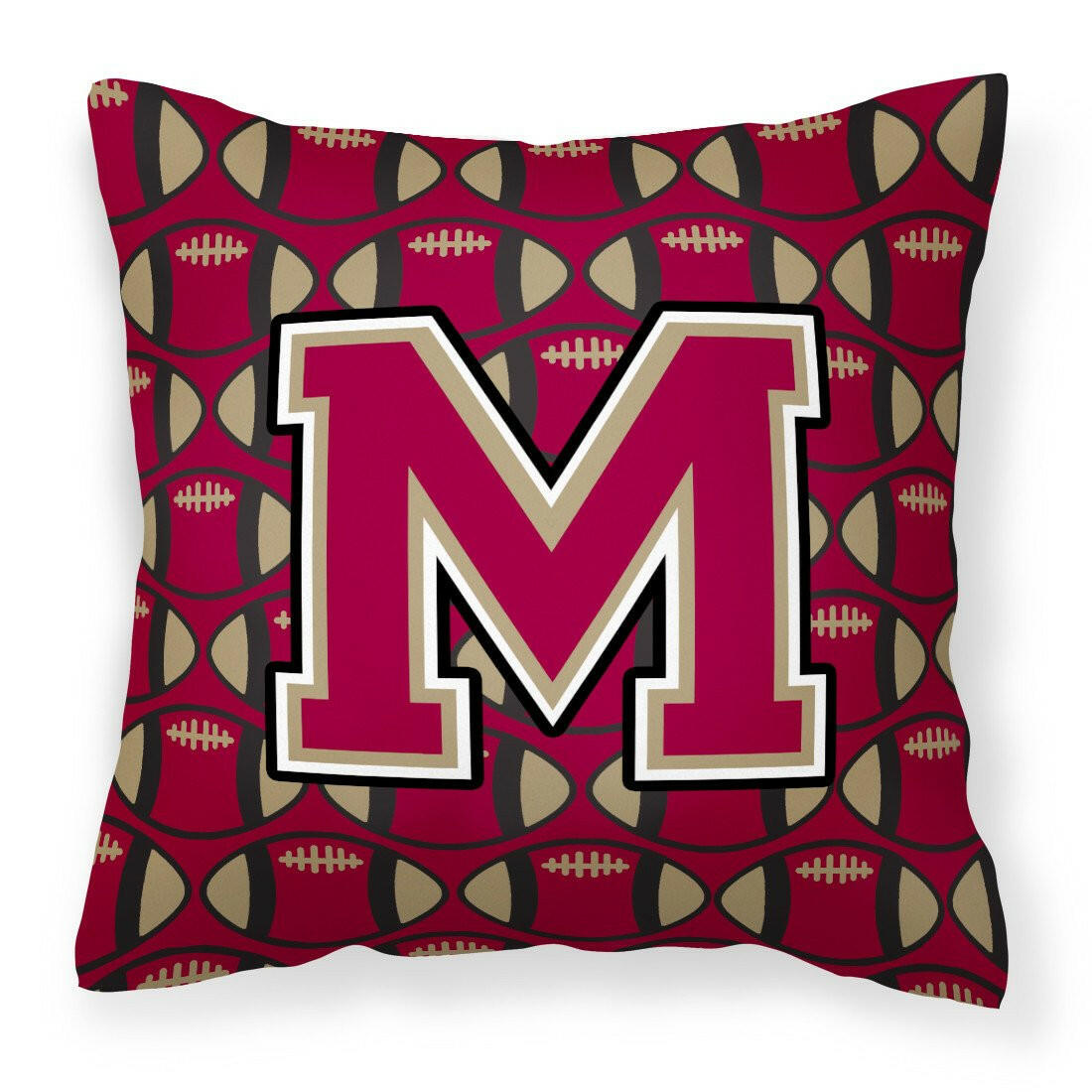 Letter M Football Garnet and Gold Fabric Decorative Pillow CJ1078-MPW1414 by Caroline&#39;s Treasures