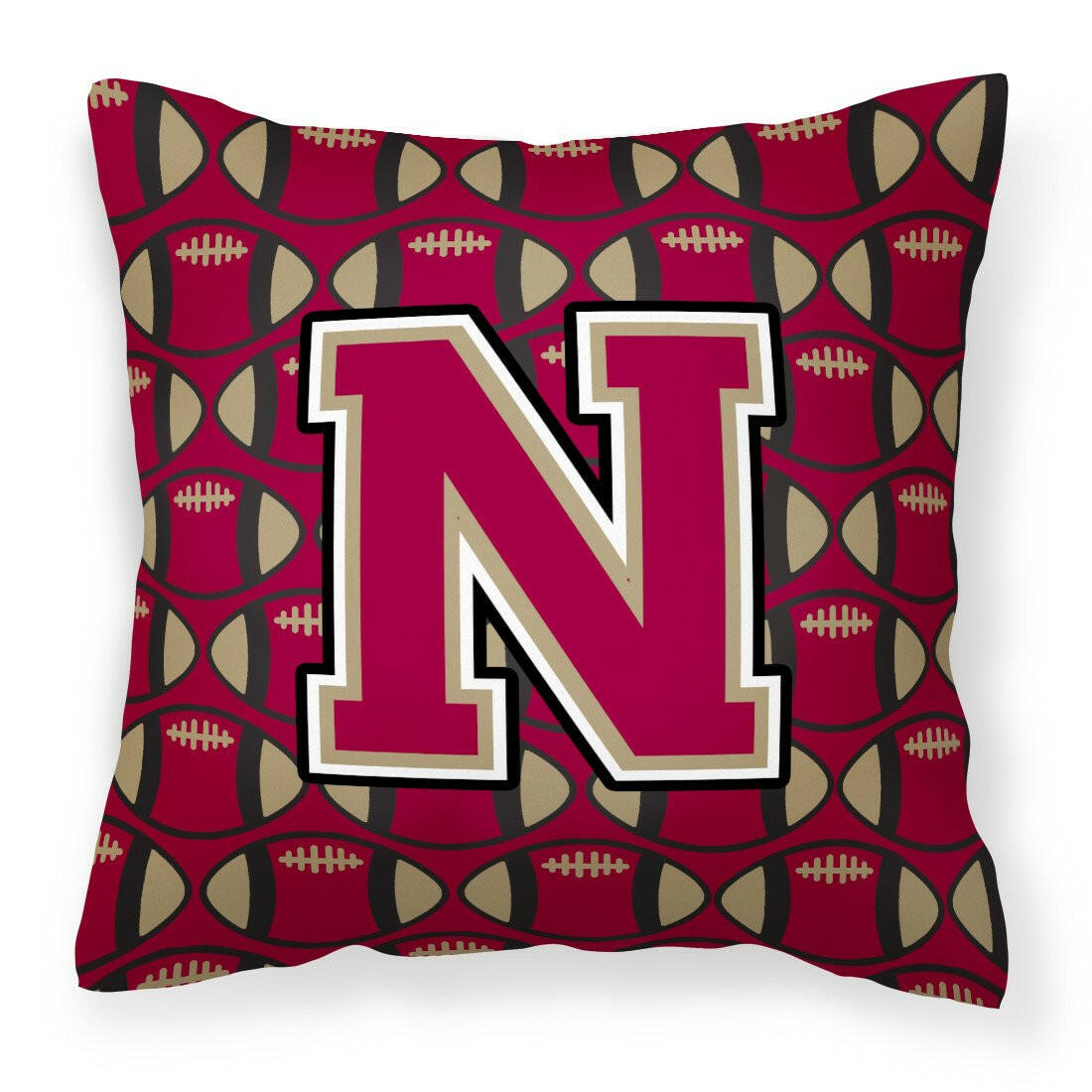 Letter N Football Garnet and Gold Fabric Decorative Pillow CJ1078-NPW1414 by Caroline&#39;s Treasures