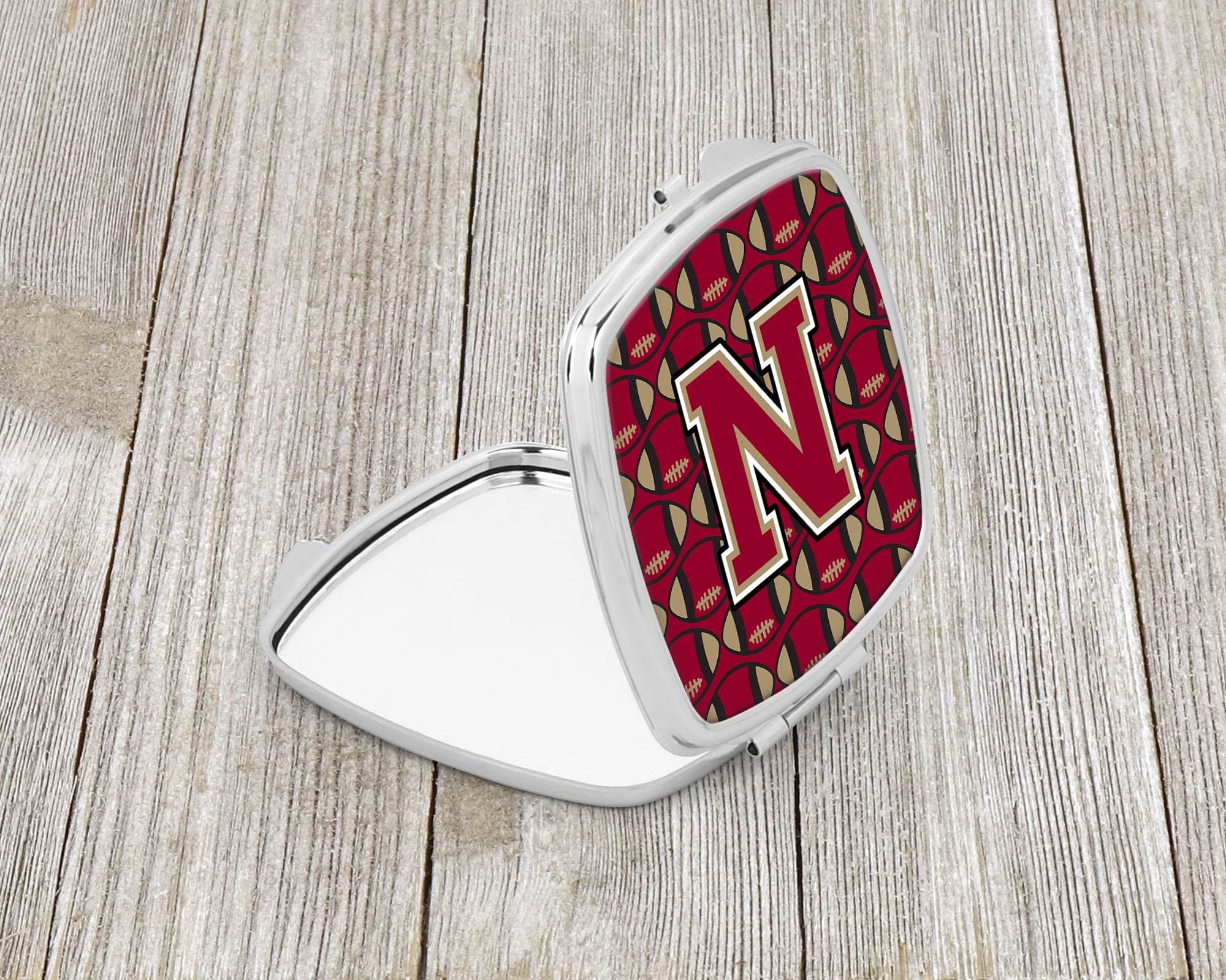 Letter N Football Garnet and Gold Compact Mirror CJ1078-NSCM  the-store.com.