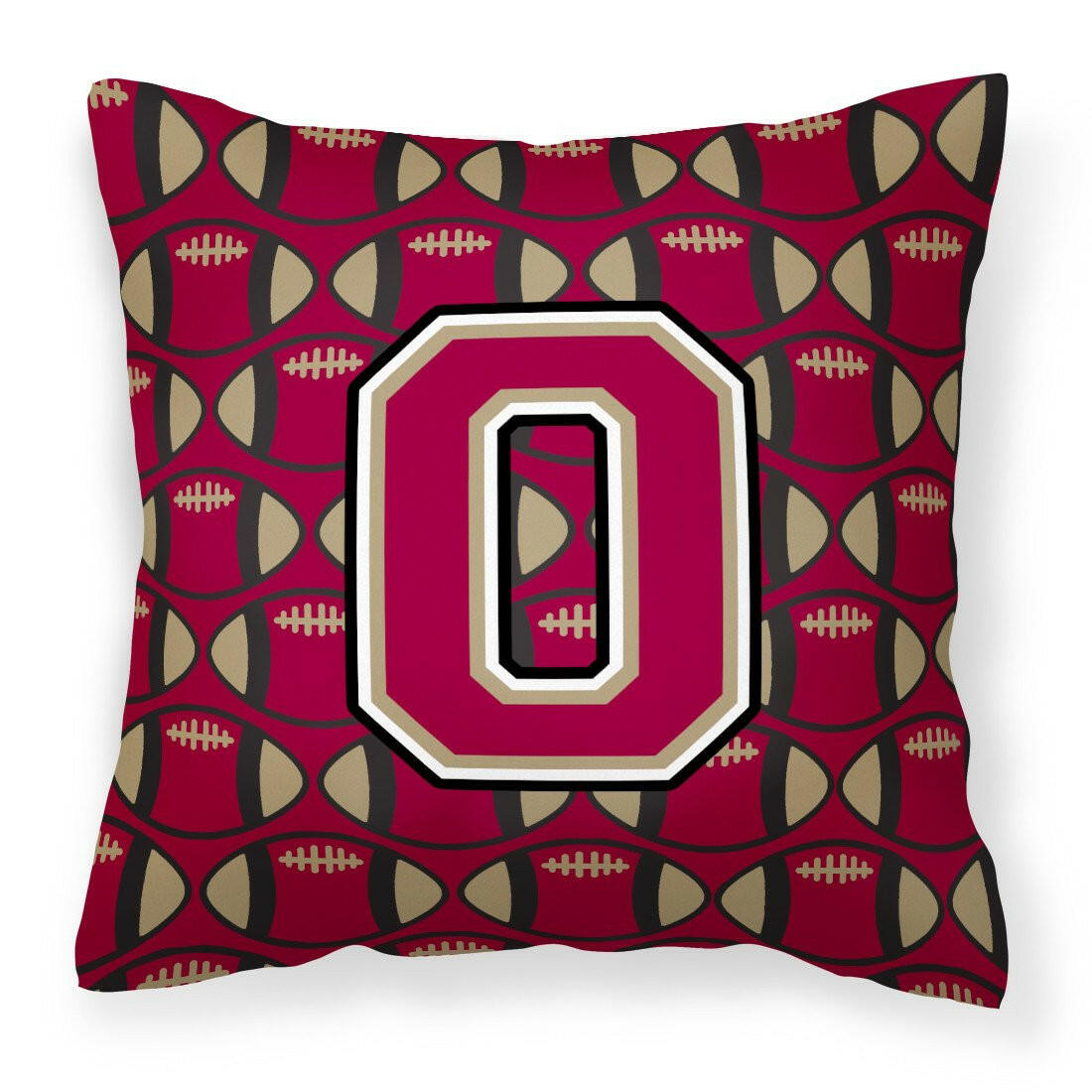 Letter O Football Garnet and Gold Fabric Decorative Pillow CJ1078-OPW1414 by Caroline&#39;s Treasures