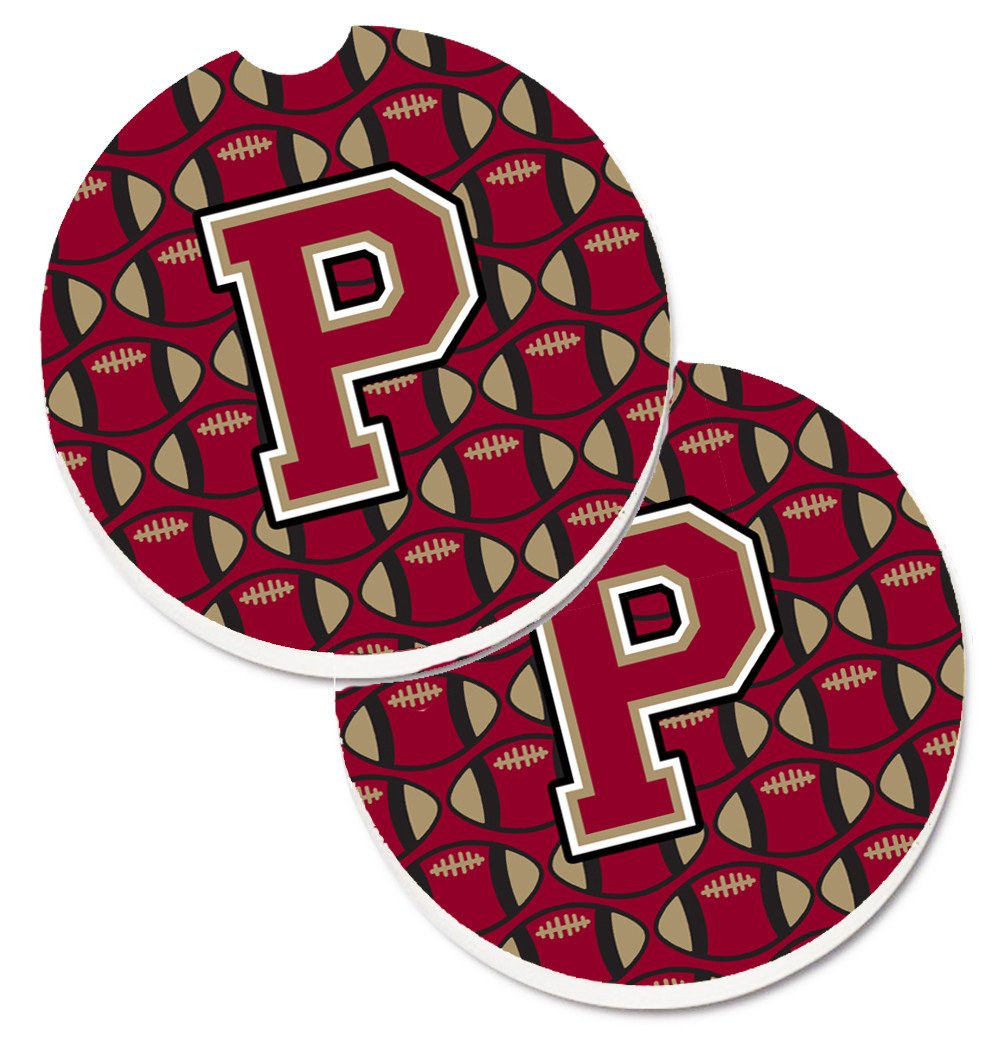 Letter P Football Garnet and Gold Set of 2 Cup Holder Car Coasters CJ1078-PCARC by Caroline's Treasures