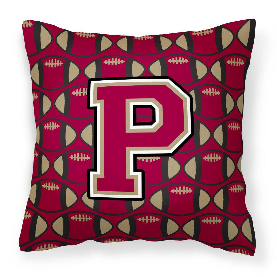 Letter P Football Garnet and Gold Fabric Decorative Pillow CJ1078-PPW1414 by Caroline&#39;s Treasures