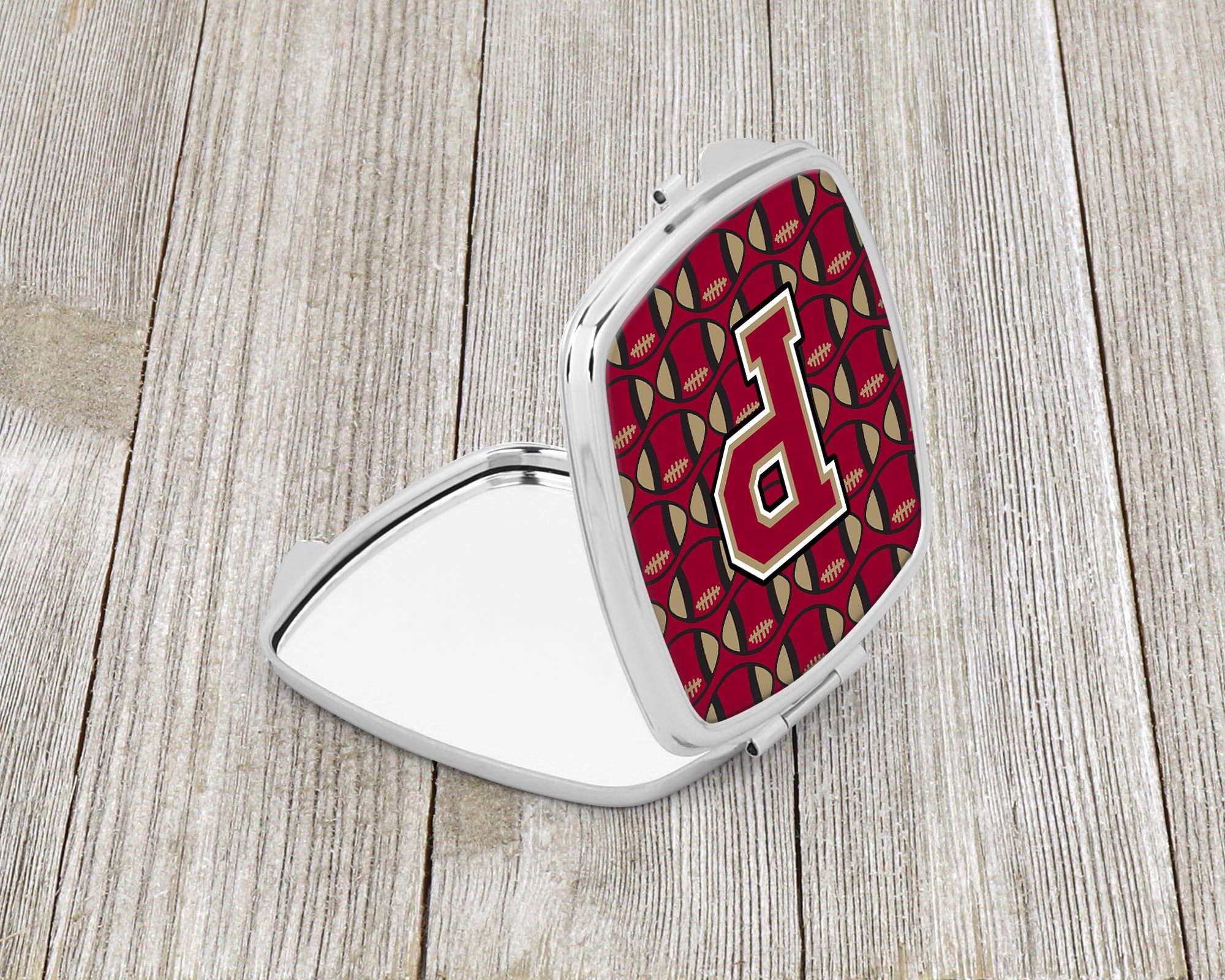 Letter P Football Garnet and Gold Compact Mirror CJ1078-PSCM