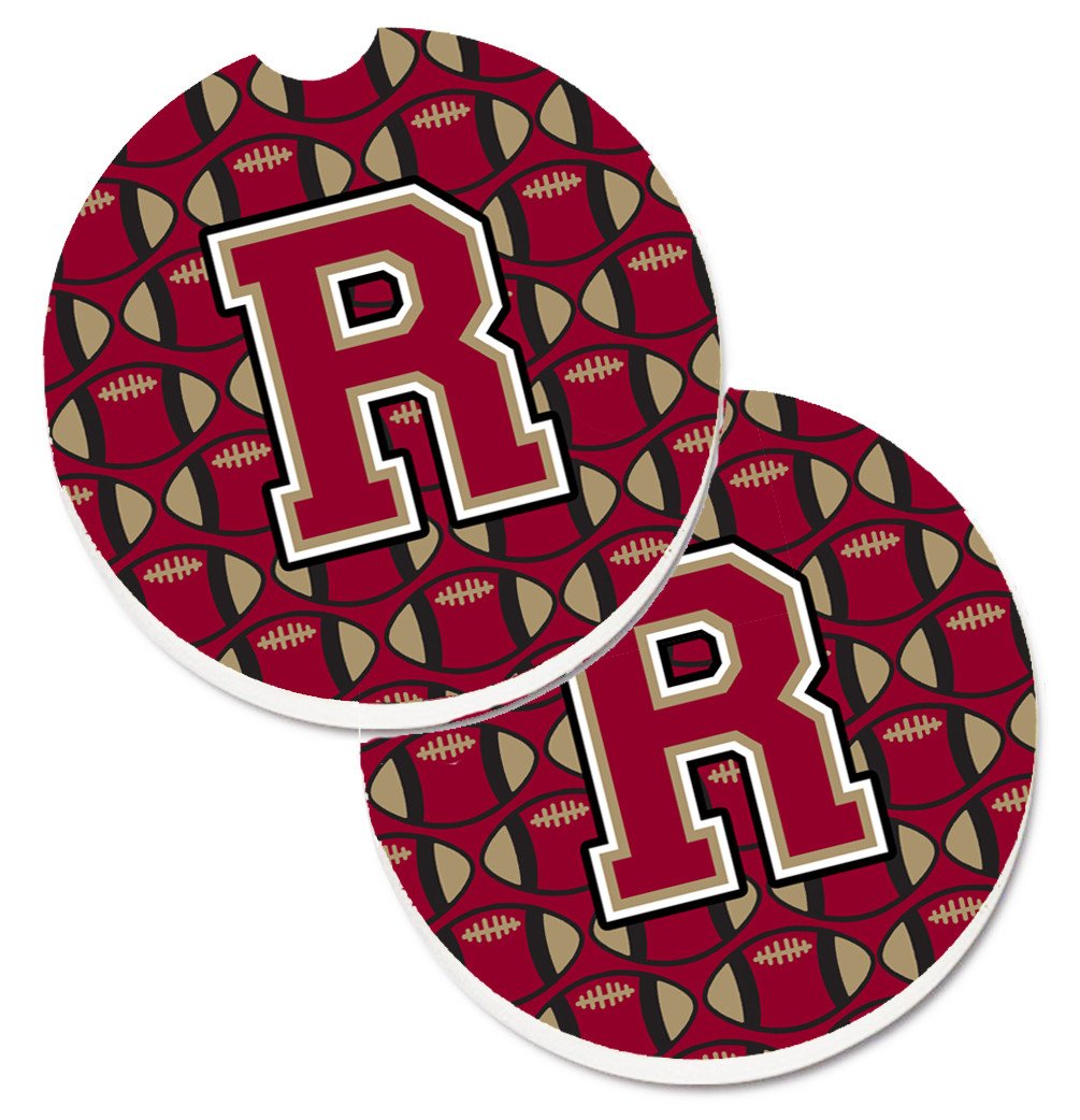 Letter R Football Garnet and Gold Set of 2 Cup Holder Car Coasters CJ1078-RCARC by Caroline&#39;s Treasures