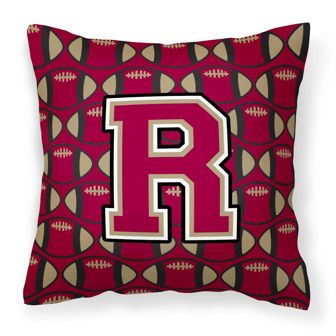 Letter R Football Garnet and Gold Fabric Decorative Pillow CJ1078-RPW1414 by Caroline&#39;s Treasures