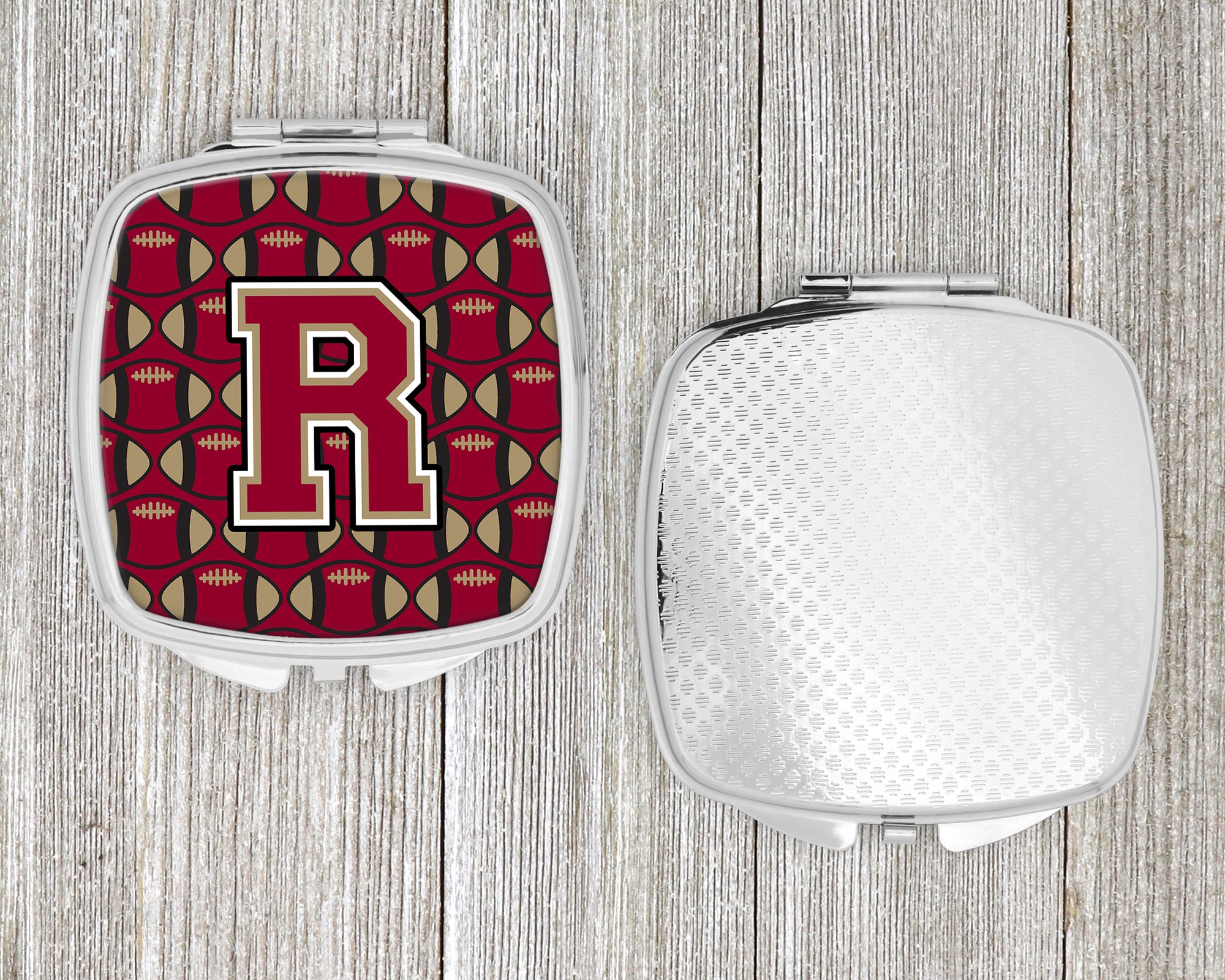 Letter R Football Garnet and Gold Compact Mirror CJ1078-RSCM  the-store.com.