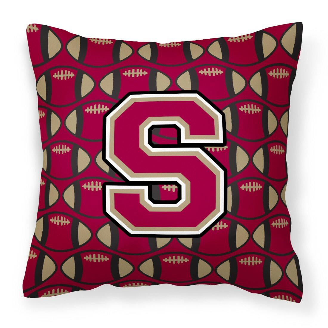 Letter S Football Garnet and Gold Fabric Decorative Pillow CJ1078-SPW1414 by Caroline&#39;s Treasures