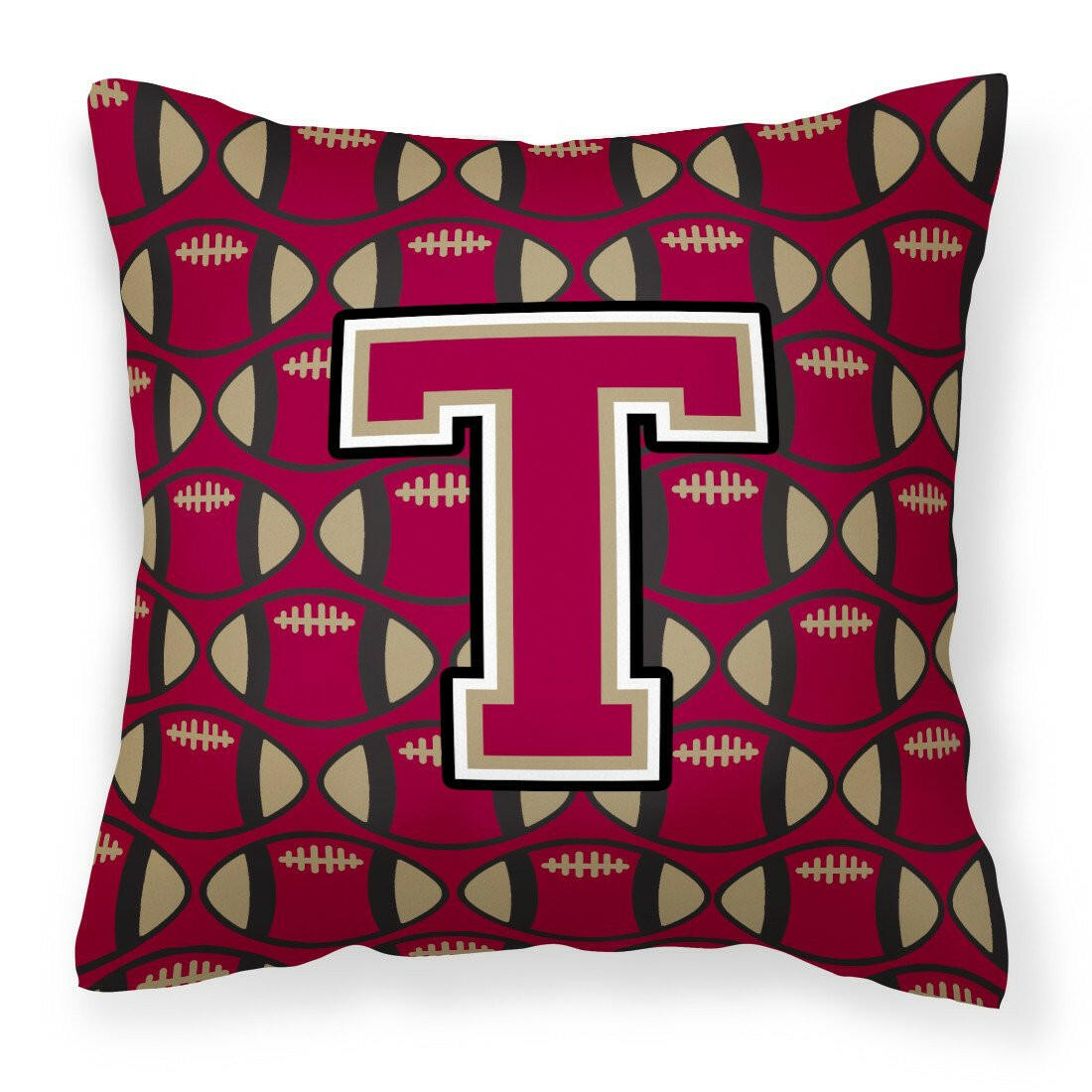 Letter T Football Garnet and Gold Fabric Decorative Pillow CJ1078-TPW1414 by Caroline&#39;s Treasures
