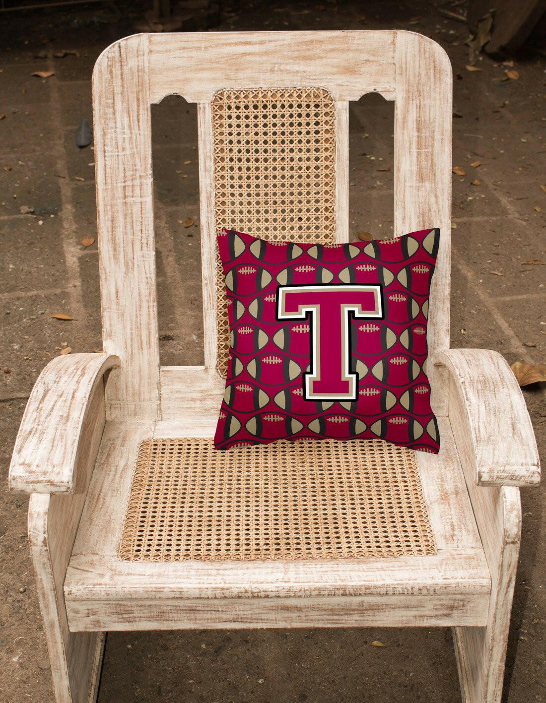 Letter T Football Garnet and Gold Fabric Decorative Pillow CJ1078-TPW1414 by Caroline's Treasures