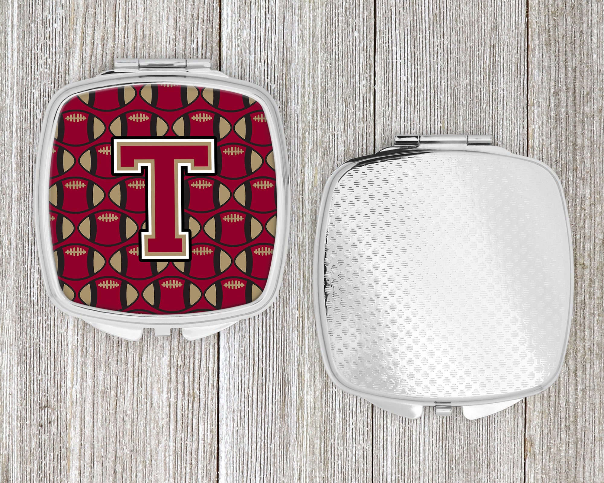 Letter T Football Garnet and Gold Compact Mirror CJ1078-TSCM  the-store.com.