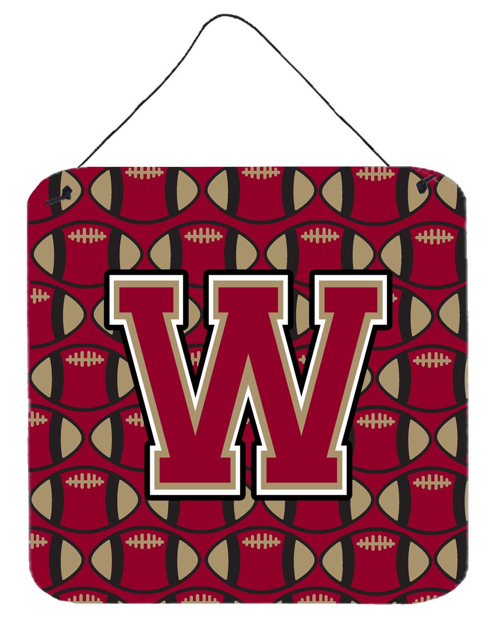 Letter W Football Garnet and Gold Wall or Door Hanging Prints CJ1078-WDS66 by Caroline&#39;s Treasures