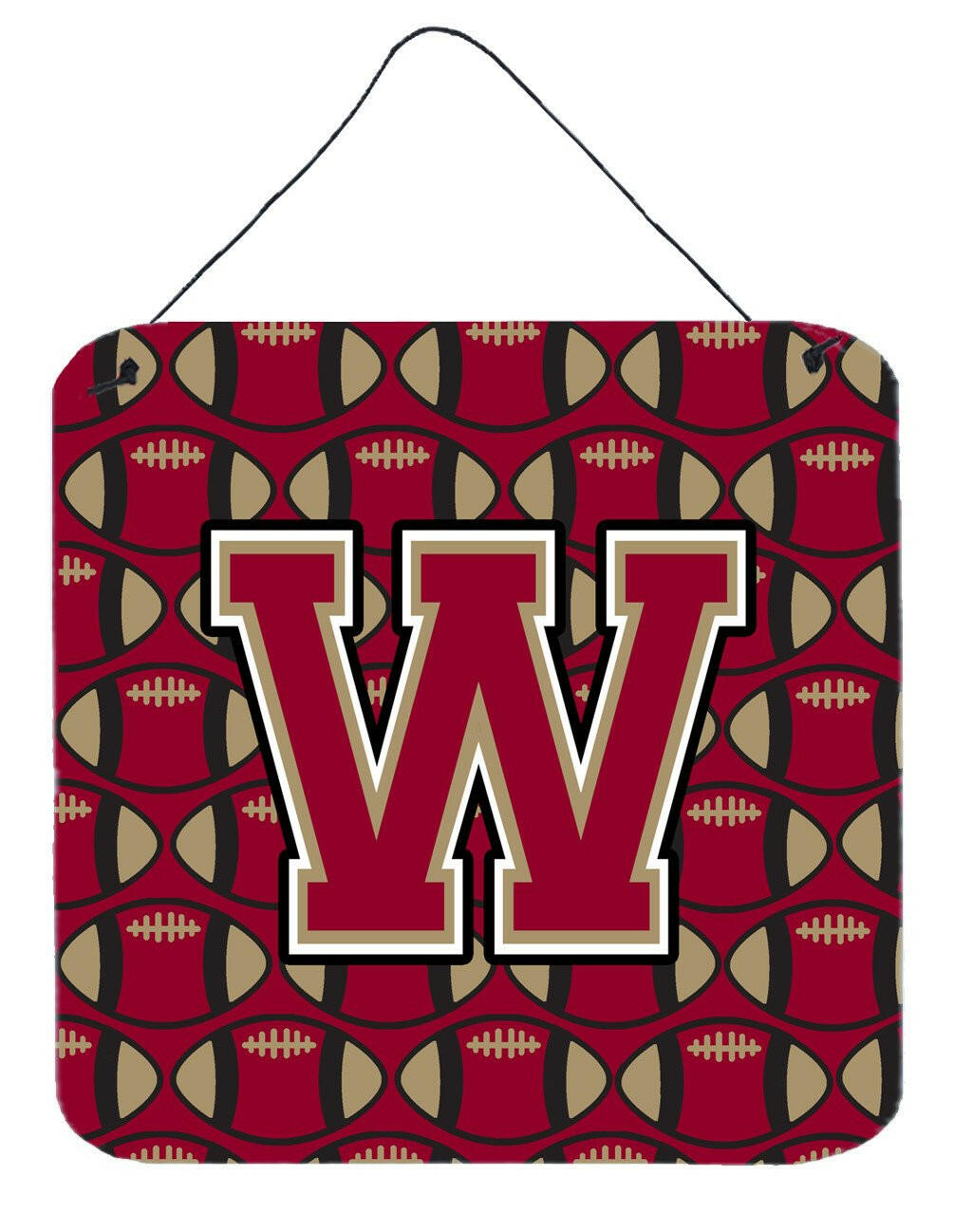 Letter W Football Garnet and Gold Wall or Door Hanging Prints CJ1078-WDS66 by Caroline's Treasures