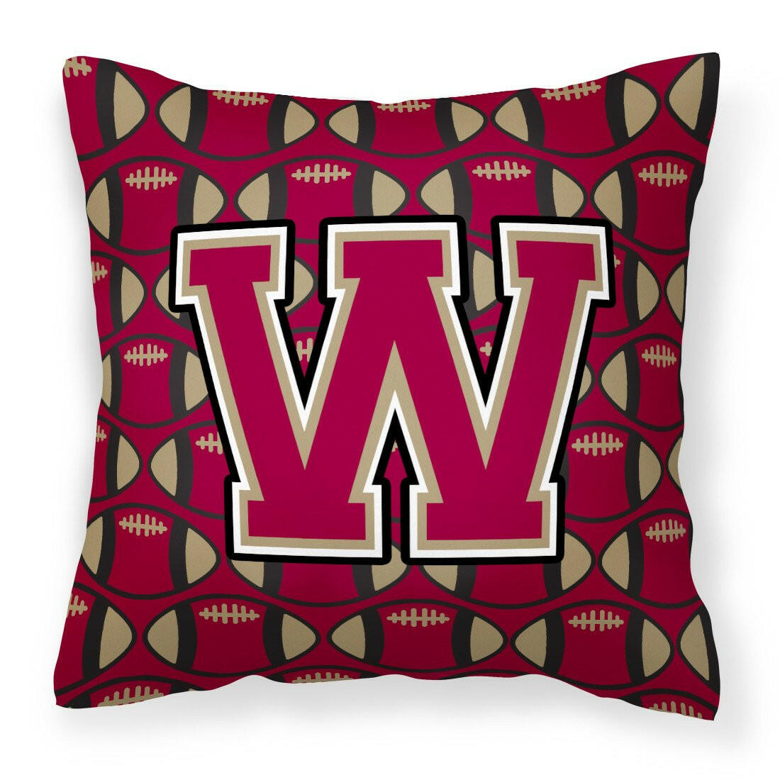 Letter W Football Garnet and Gold Fabric Decorative Pillow CJ1078-WPW1414 by Caroline&#39;s Treasures