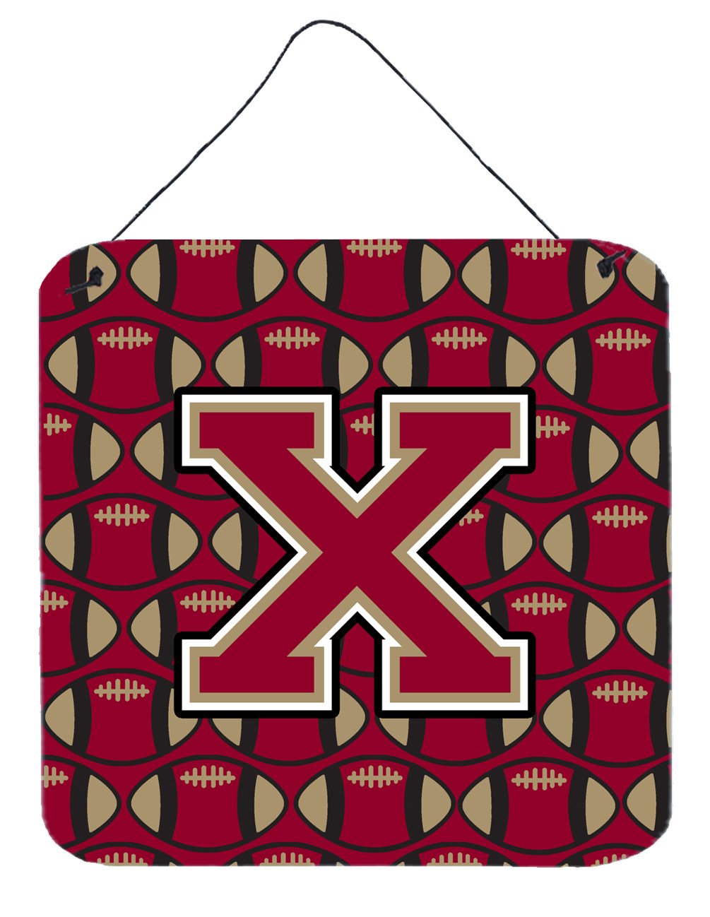 Letter X Football Garnet and Gold Wall or Door Hanging Prints CJ1078-XDS66 by Caroline's Treasures