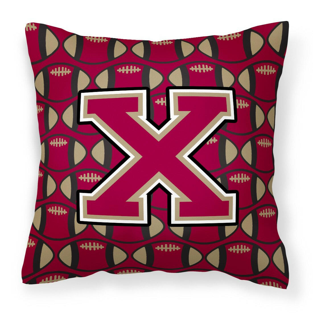 Letter X Football Garnet and Gold Fabric Decorative Pillow CJ1078-XPW1414 by Caroline&#39;s Treasures