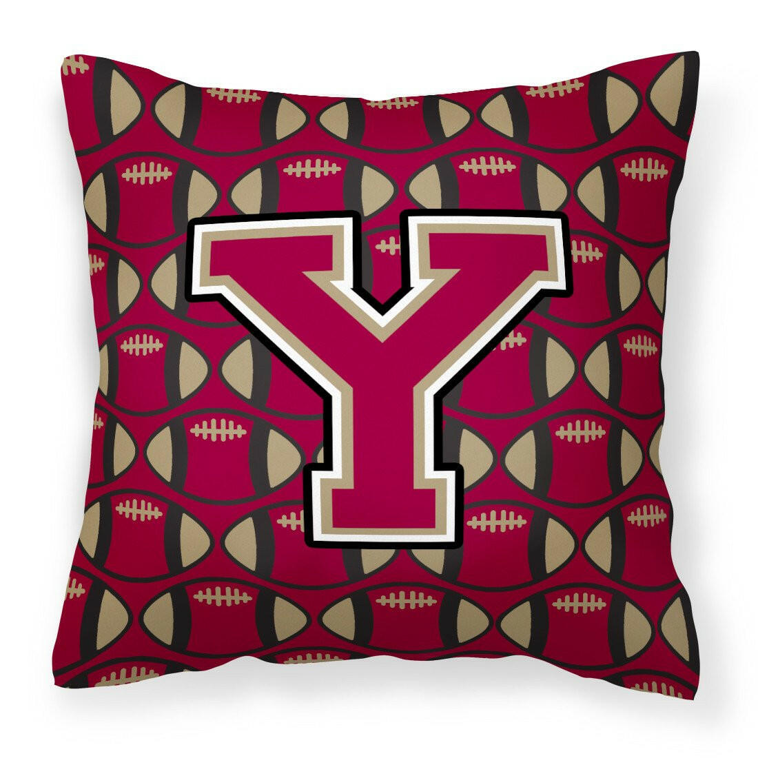 Letter Y Football Garnet and Gold Fabric Decorative Pillow CJ1078-YPW1414 by Caroline&#39;s Treasures