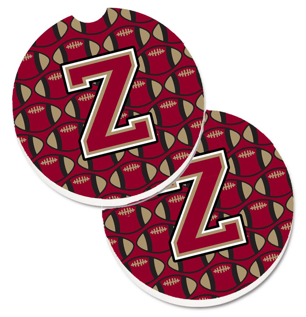 Letter Z Football Garnet and Gold Set of 2 Cup Holder Car Coasters CJ1078-ZCARC by Caroline&#39;s Treasures