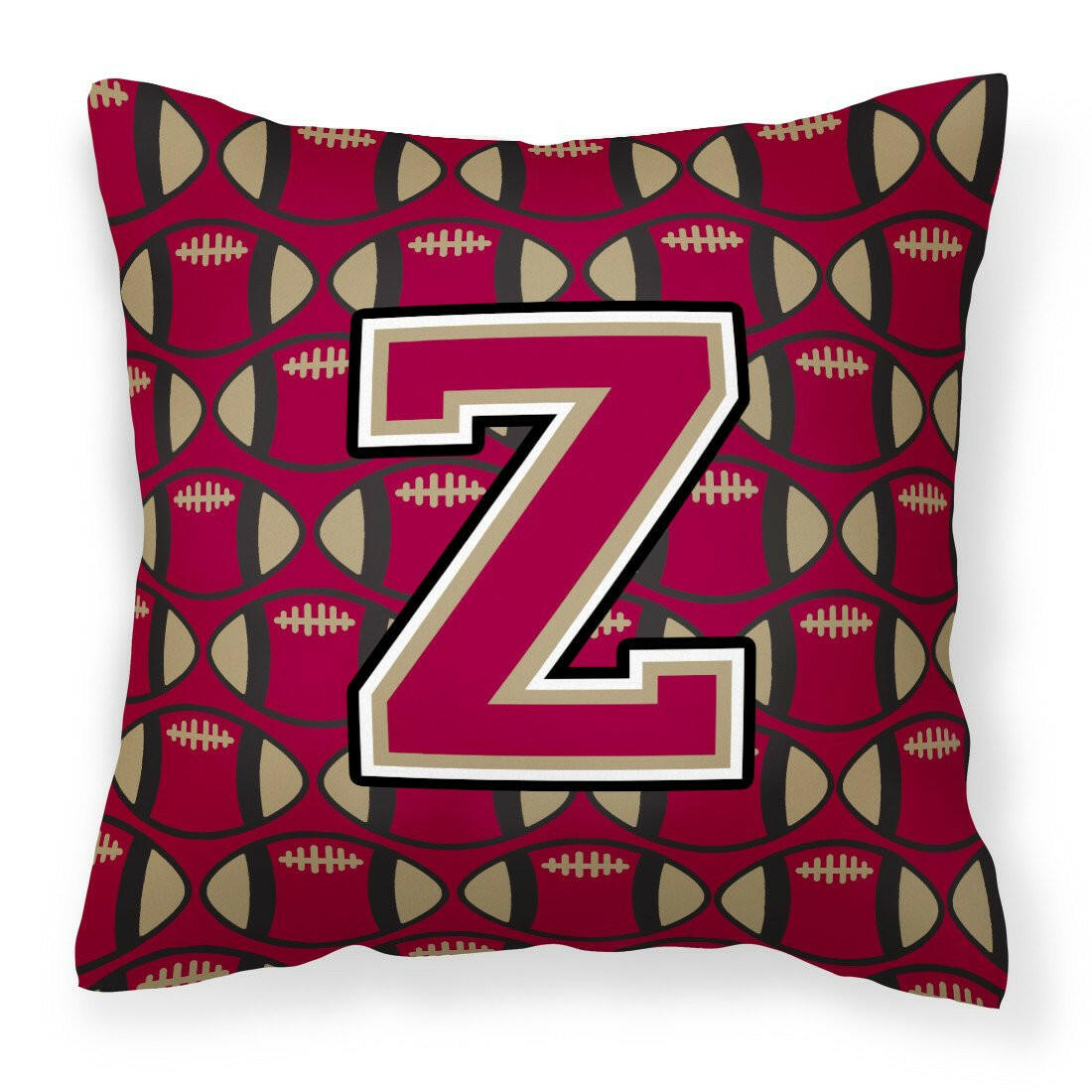 Letter Z Football Garnet and Gold Fabric Decorative Pillow CJ1078-ZPW1414 by Caroline&#39;s Treasures