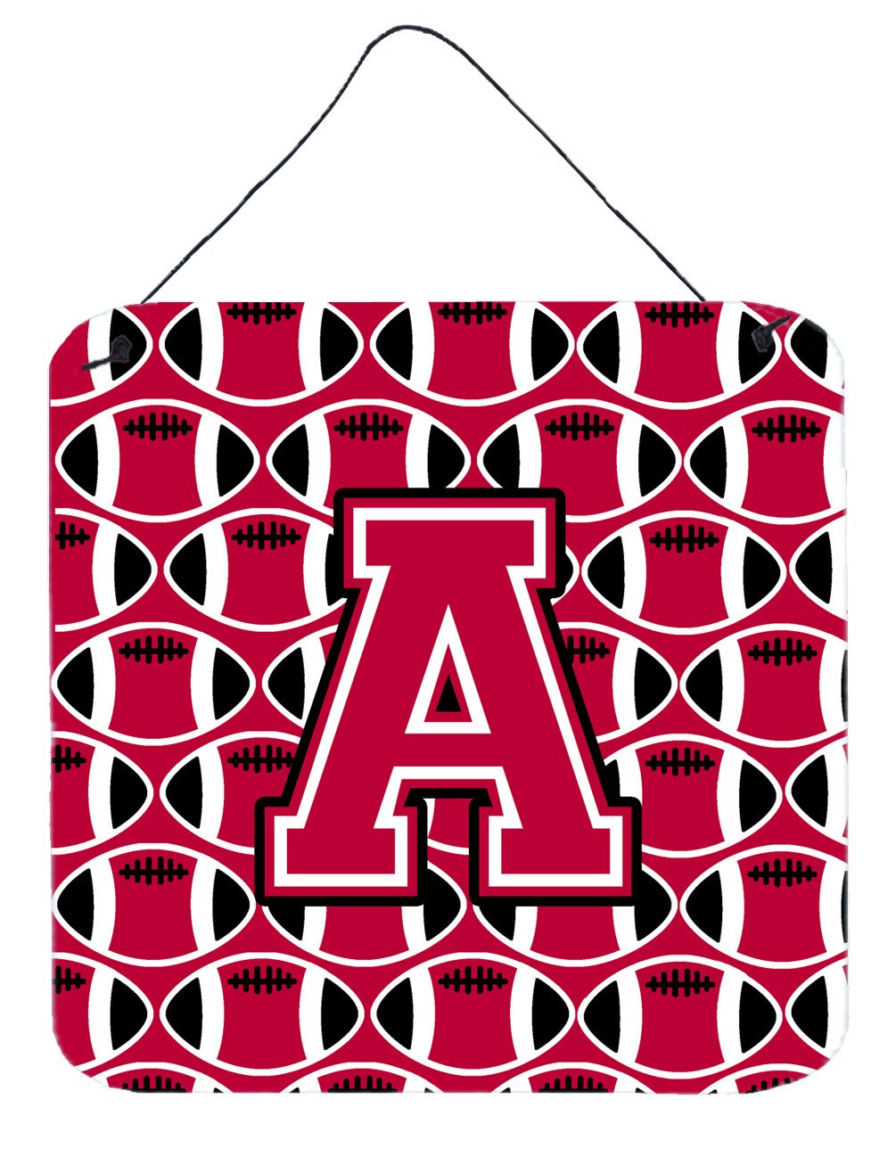 Letter A Football Crimson and White Wall or Door Hanging Prints CJ1079-ADS66 by Caroline&#39;s Treasures