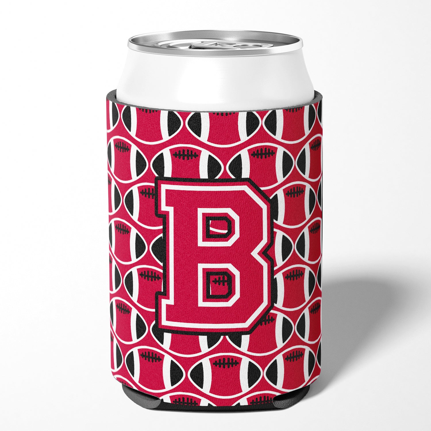 Letter B Football Crimson and White Can or Bottle Hugger CJ1079-BCC.