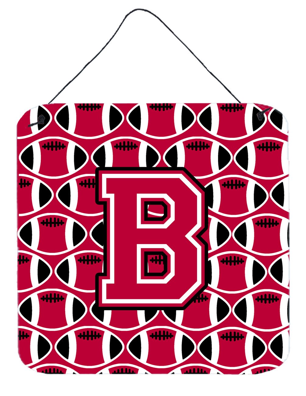 Letter B Football Crimson and White Wall or Door Hanging Prints CJ1079-BDS66 by Caroline&#39;s Treasures
