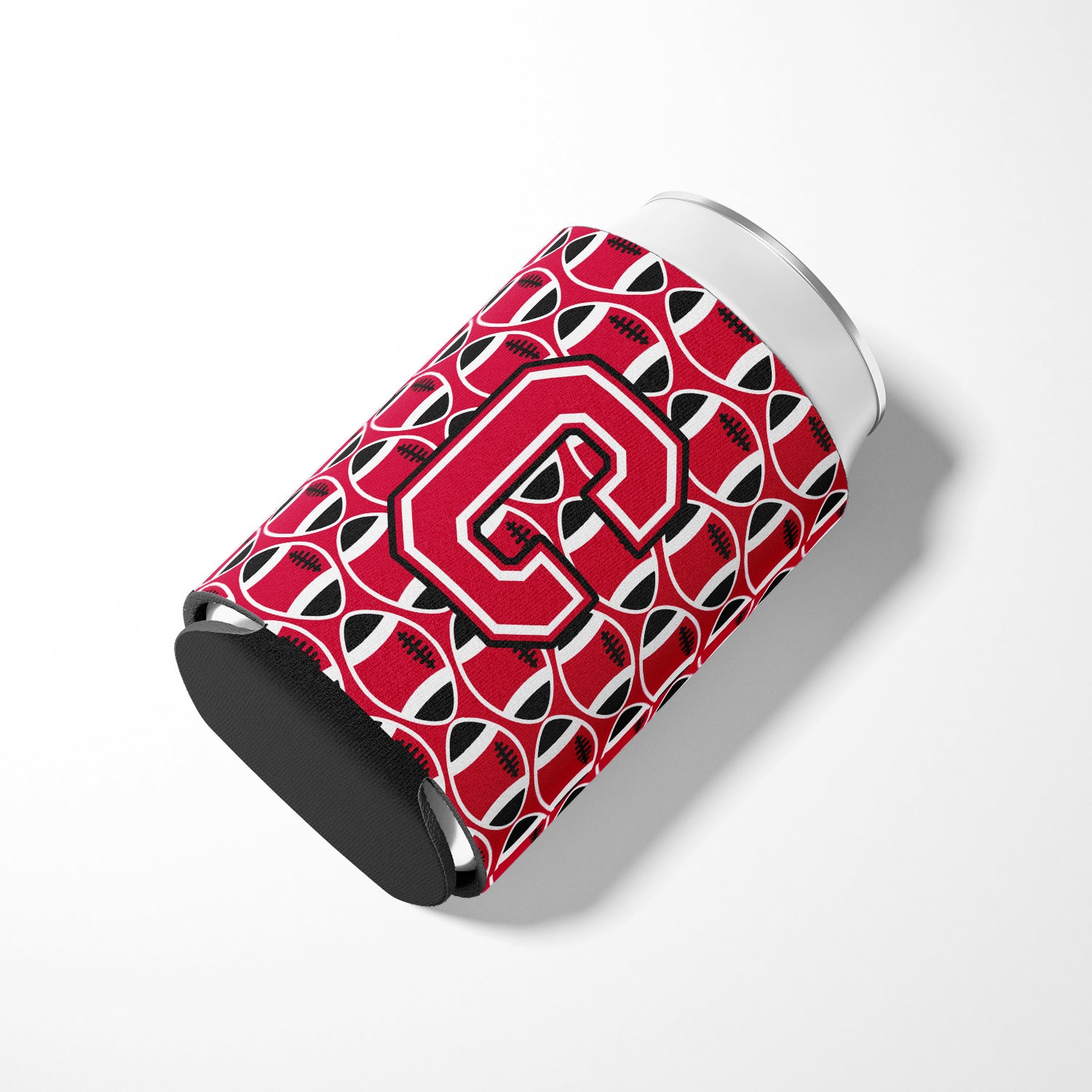 Letter C Football Crimson and White Can or Bottle Hugger CJ1079-CCC.